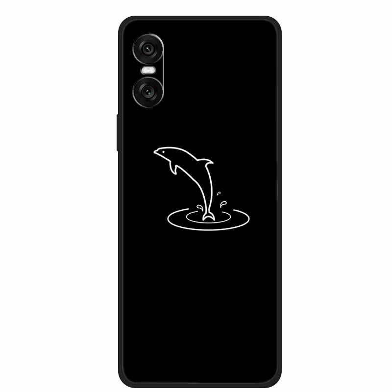 Compatible Sony 10 VI 2024 Phone Case - Black TPU with Hollow Simple Lines Design