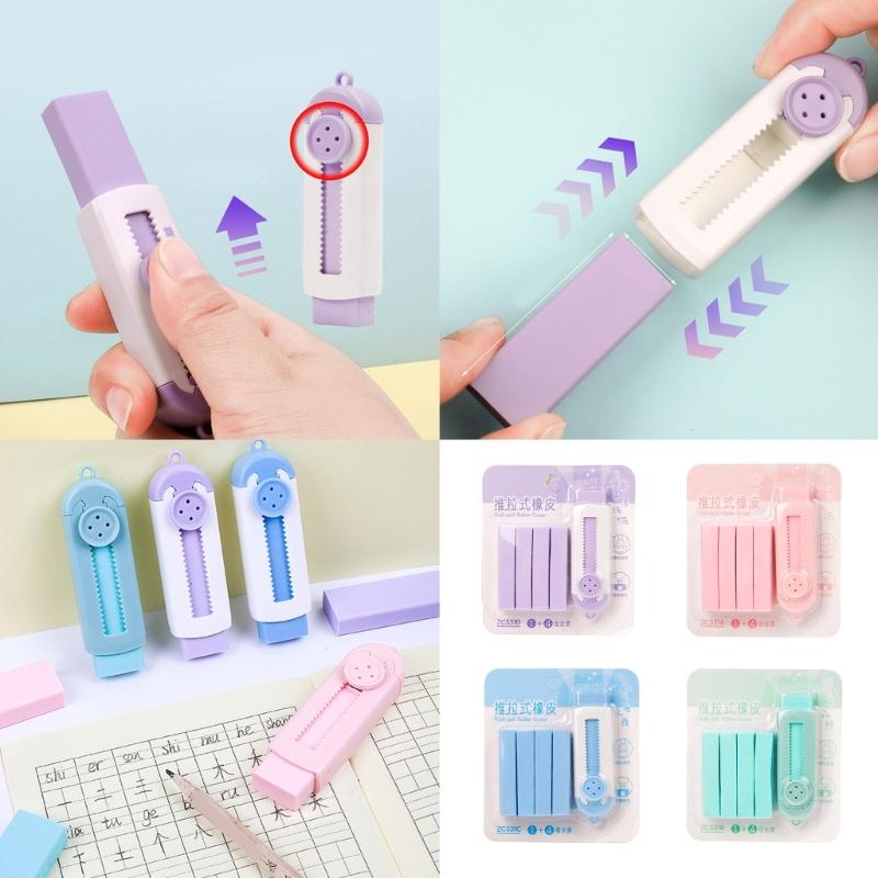 Sliding Retractable Pencil Erasers with Refills Retractable Erasers Easy Erasing Pencil Eraser for Kid Writing Drawing