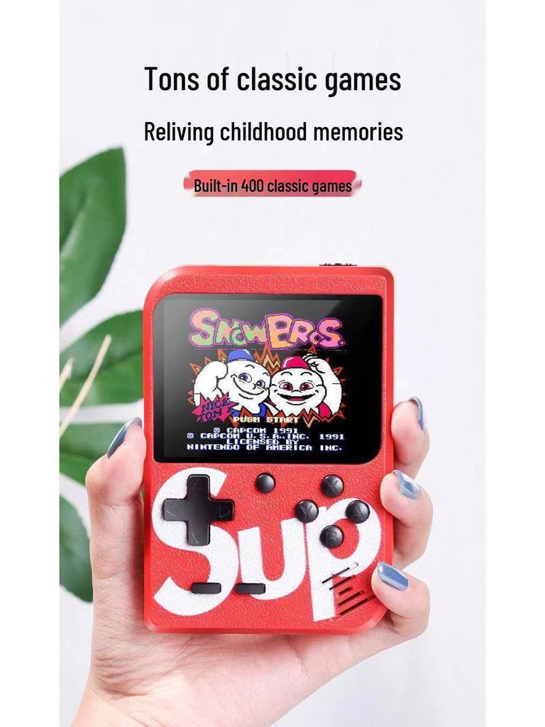 Retro-Style Handheld Game Console with Mario & Tetris, Two-Player Charging Option