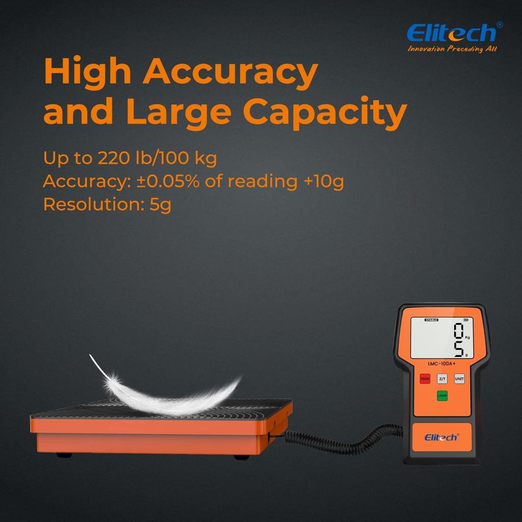 Balança Eletrônica Digital de Refrigerante Elitech 100kg Balança Eletrônica de Precisão com HVAC com Fio Portátil Balança de Enchimento de Refrigerante Balança, Capacidade, Remoto,