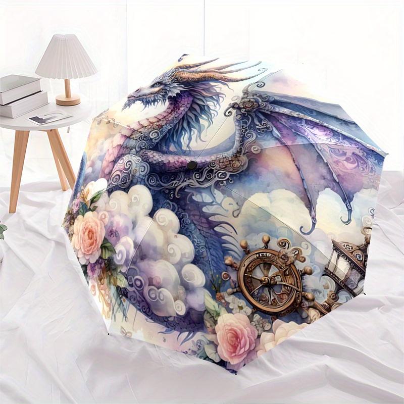 1pc Fantasy Dragon Amidst Flowers and Clouds Automatic Opening and Closing Umbrella R049
