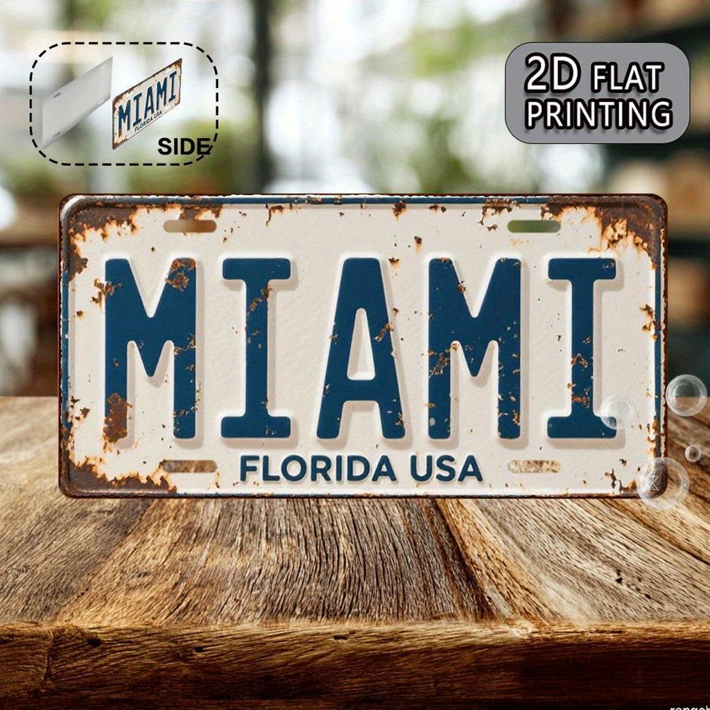 D Flat Vintage Miami Aluminum Metal Plate pc Decorative License Platefor Decoration OnlyTravel SouvenirsGifts for Friends