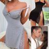 Lace Slit Sexy Nightdress Deep V Slit Suspender Dress Silk Lace Robe Dress Backless Sleepwear Women Sexy Lingerie