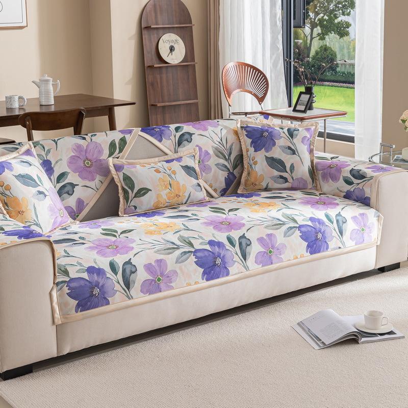 Pastoral  New Ice Silk Sofa Cushion Summer Mat Non-Slip Cushion Sofa Cover Cover Cloth All-Inclusive Seat Cushion