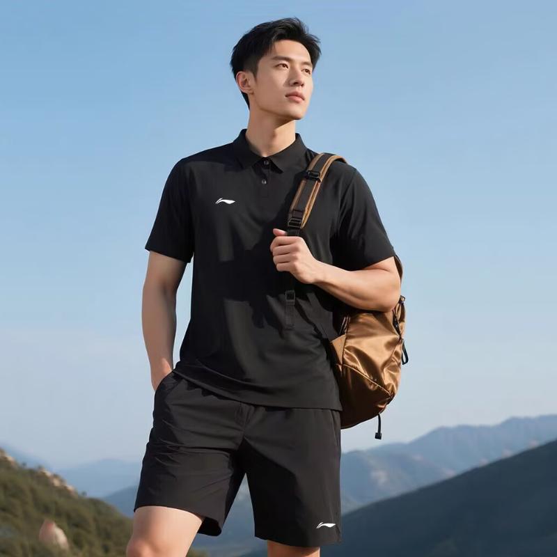 Li Ning Comfortable Simple Short Sleeve Quick Dry Fashion Shorts Casual Sports Suit Unisex suit AWBV129-1