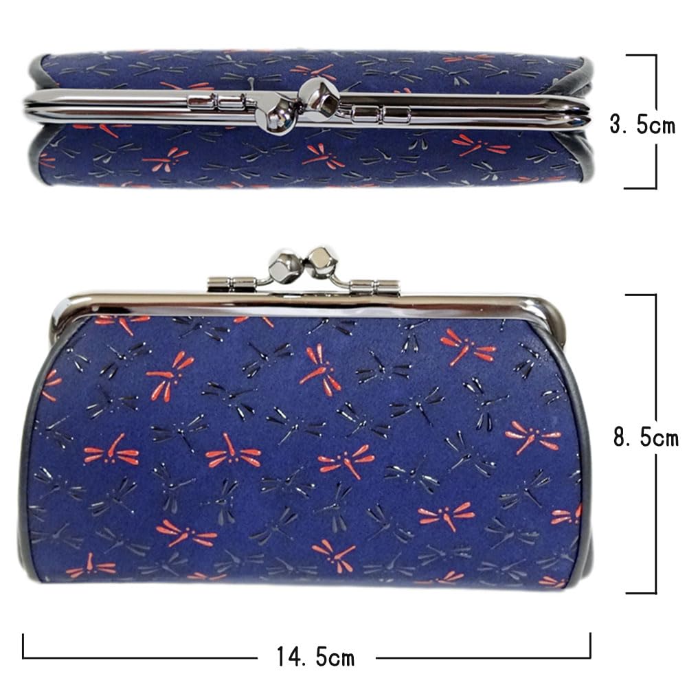 Indenya Inden Wallet Nagomi Parent and Child Clasp Coin Purse [7501 Navy X RedBlack Dragonfly Design]