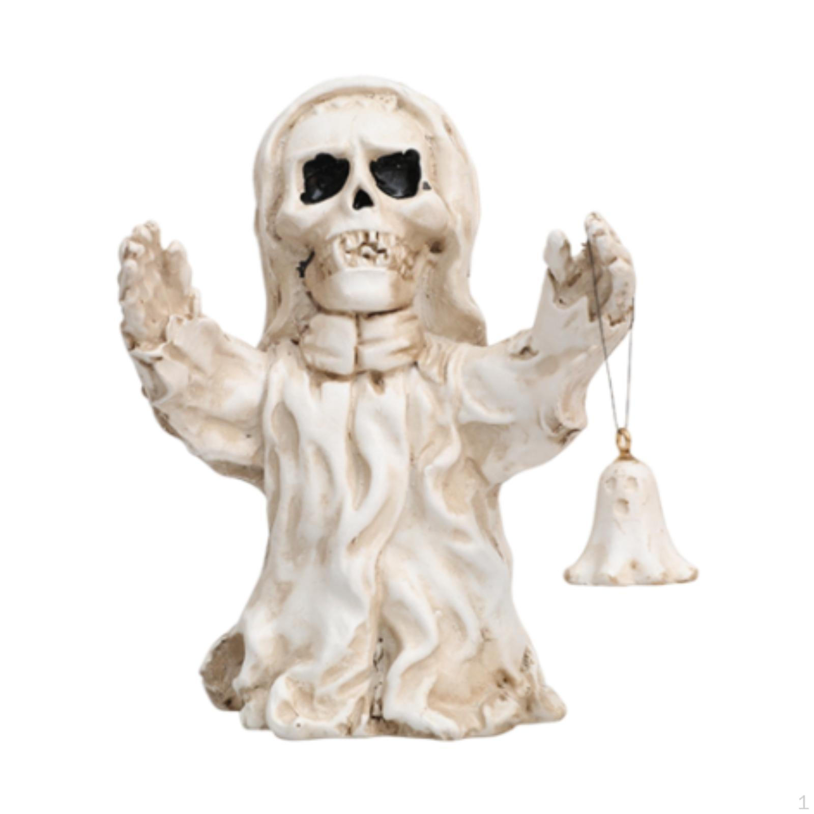 

Halloween Skull Statue Holding Bell Evil Resin Figurine Bedroom Photo Prop Shelf Figure Scary білий