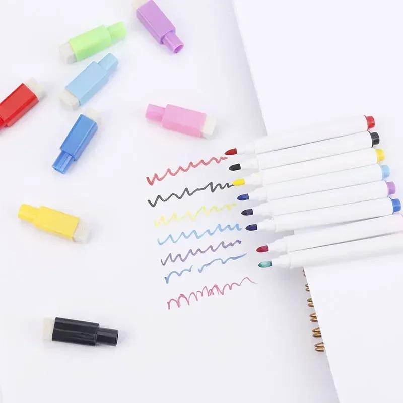 8PC Magnetic Colorful Whiteboard Pen Black White Board Markers Built In Eraser School Supply Childrens Graffiti Drawing Pen