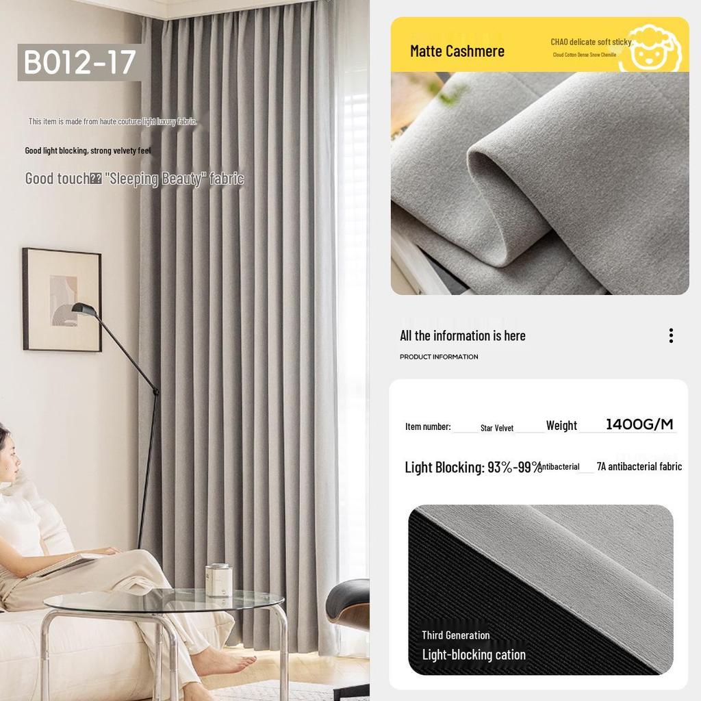 Modern Cream Chenille Blackout Curtains for Living Room/Bedroom