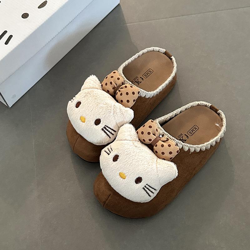 Three-dimensional Cat Bag Head Versatile Casual Slippers Women's Autumn and Winter Retro Cute Cartoon Outer Wear Thick-bottomed Bag Head Mop