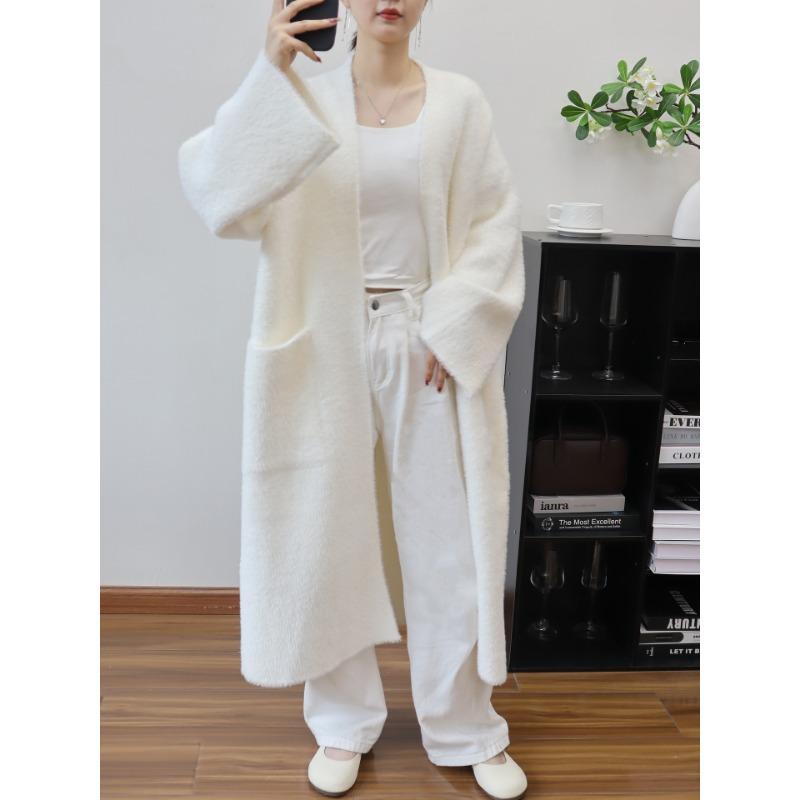 Imitation mink velvet knitted cardigan women's autumn and winter long temperament loose lazy style sweater jacket commuter style