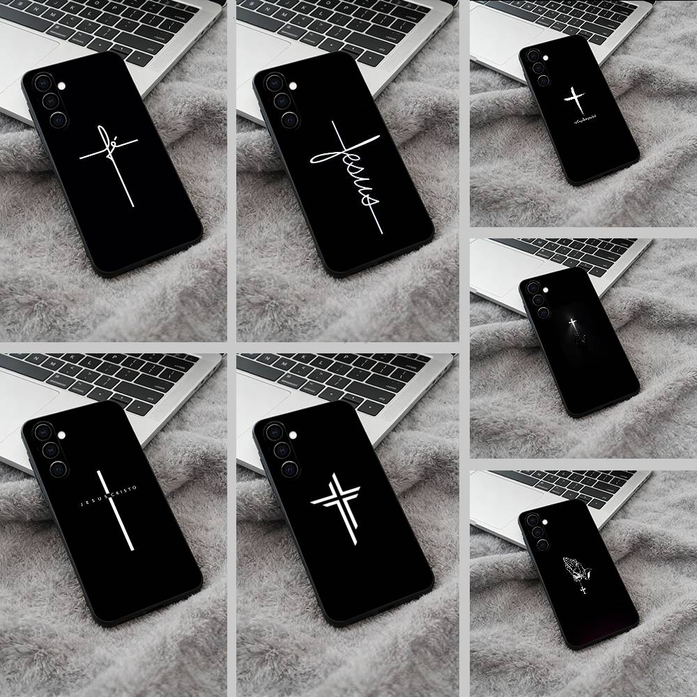G-God Jesus Cross Soft Silicone phone Case for Samsung Galaxy A73/A71/A72/A70/A53/A52/A51 - Black