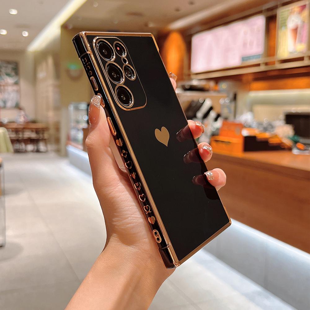 Soft Electroplated Love Heart Phone Case For Samsung S26 S25 S24 S23 S22 Ultra S21 Plus S20 FE A13 A53 Silicone Shockproof Cover