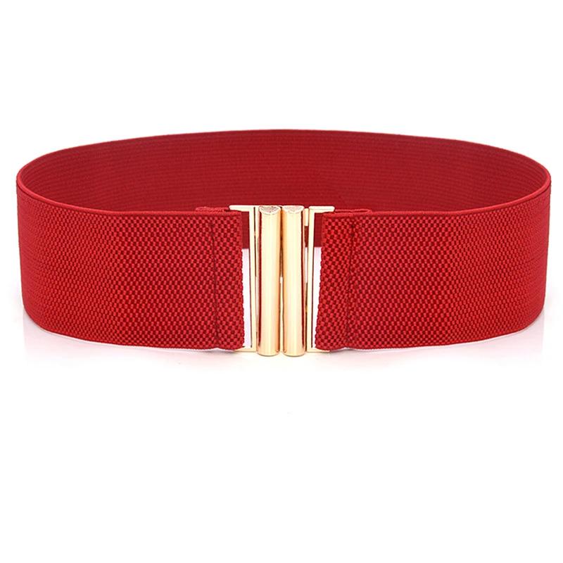 

60*6CM Wide Elastic Belt Solid Color Corset Belt Metal Buckle Lady Stretch Cinch Waistband Women Waist Belt червоний