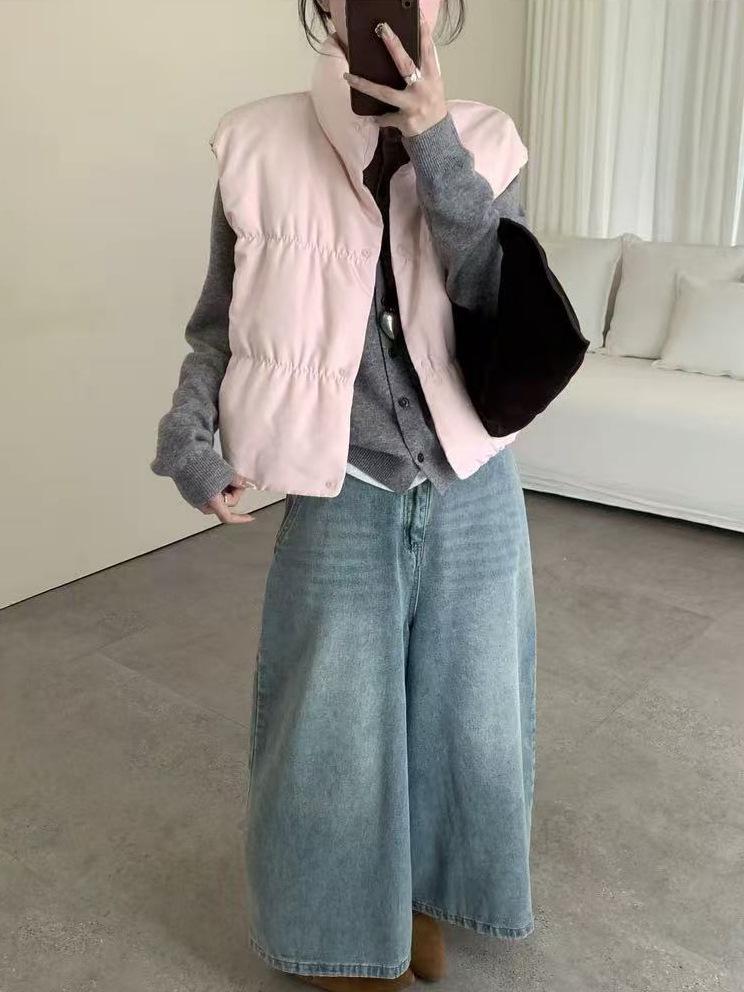 Damska kamizelka puchowa z białego kaczego puchu 90% - Jesień/Zima 2025 Luźna, Uniwersalna, Bezrękawnik dla studentów