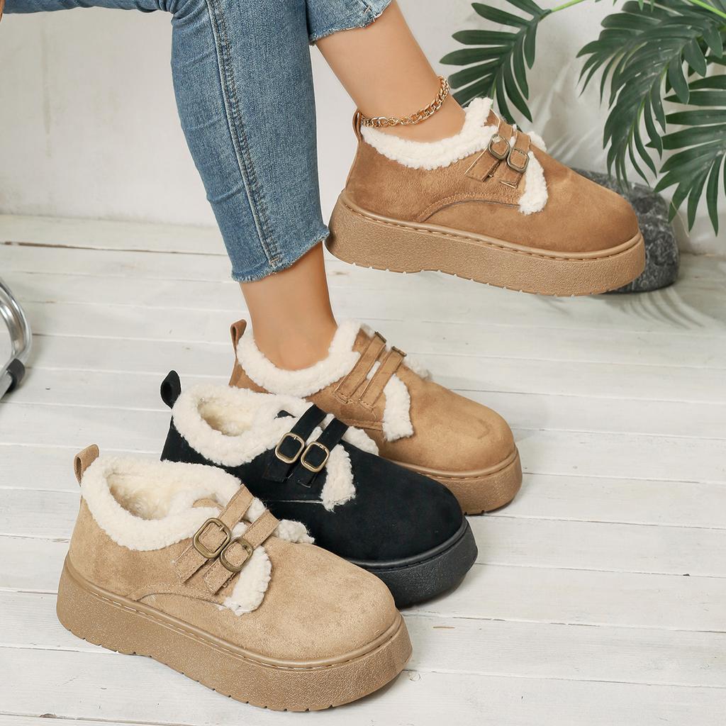 Winter Buckle Round Toe Comfortable Flat Bottom Casual Women's Boots Fashionable New Suede Thick Bottom Anti Slip Snow Boots