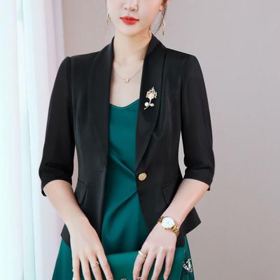 Women's Summer Korean New Chiffon Small Suit Coat Fashion Candy Button Panel Lightweight Breathable Versatile 3/4 Sleeve Coat