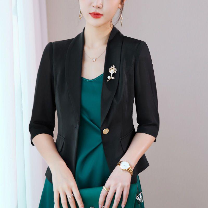 Women's Summer Korean New Chiffon Small Suit Coat Fashion Candy Button Panel Lightweight Breathable Versatile 3/4 Sleeve Coat