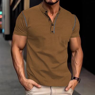 Mens Muscle Slim Henley Shirts Short Sleeve Athletic T-Shirts Summer Button Tees
