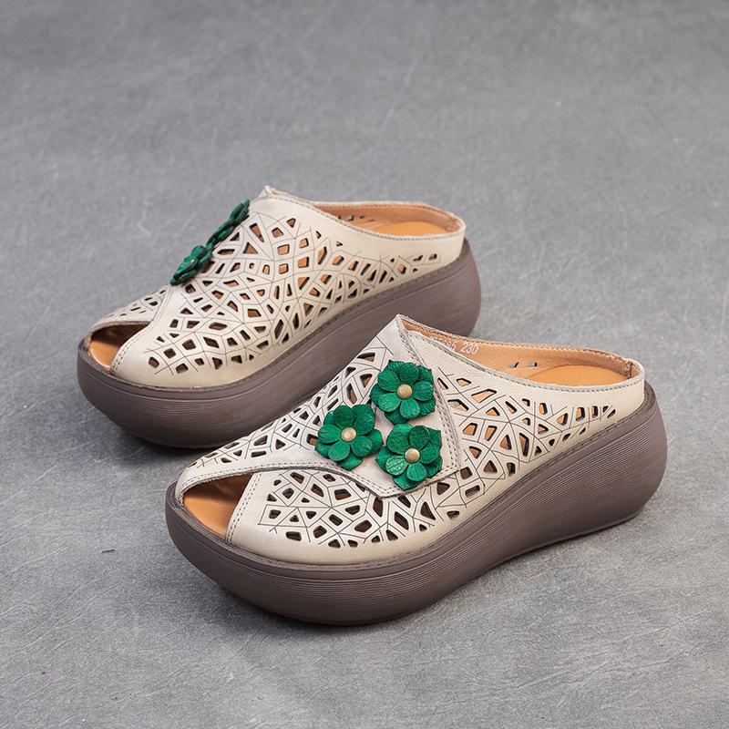 

Shanghai Jiezhou 2024 Ethnic Wedge Heel Peep Toe Breathable Women s Slippers Size 40 абрикосовий