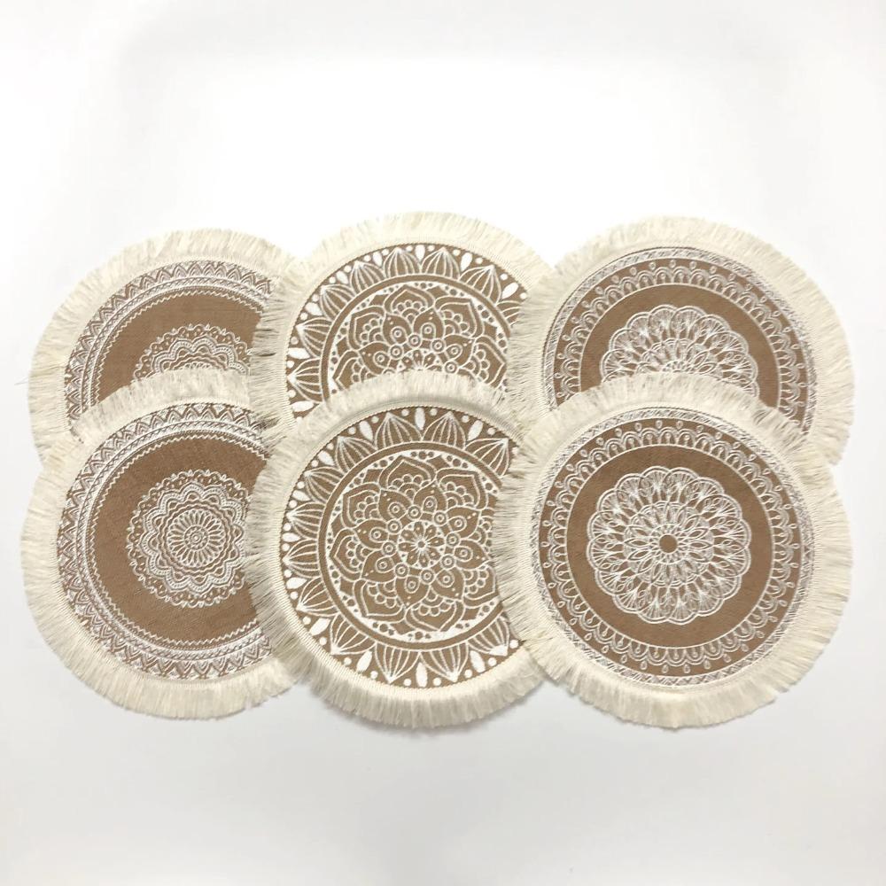 Heat Resistant Braided Place Mats Non-Slip Cup Coaster Mat Vintage Round Placemat  Dining Table