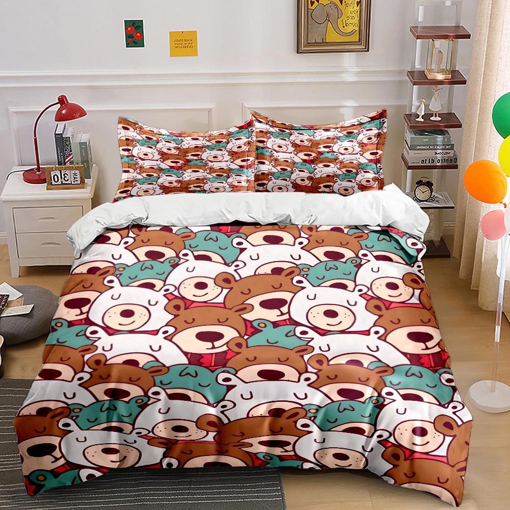 Dense Cartoon Bear Pattern Bedding Set for Kids Luxury Gift 3pcs Digital Print Comforter Set Soft Comfortable Breathable