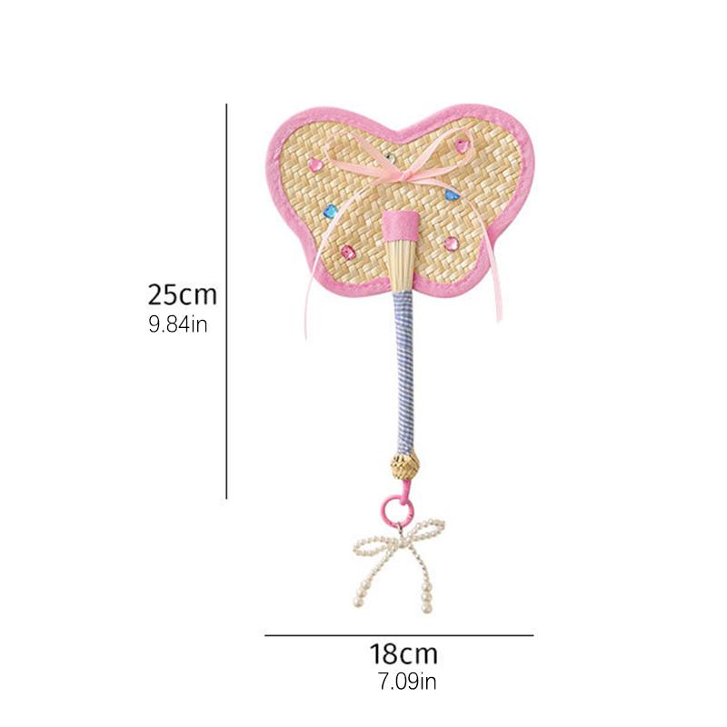 Colorful Handmade Fan Chinese Style Cartoon Shape Straw Bamboo Woven Fan Summer Anti-Mosquito Cooler Handfan Home Decor Pendants