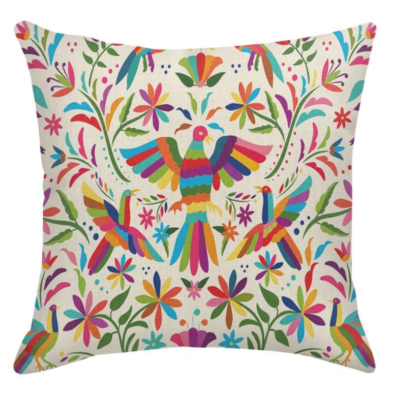 Mexican Otomi Floral Animal Pillow Covers Boho Ethnic Peachskin Cushion Cases For Sofa Livingroom Bedroom Home Decor