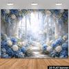 2D Floral Wedding Backdrop, Blue Hydrangea & White Flowers Party Background
