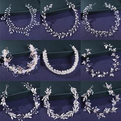 Silver Color Pearl Rhinestone Crystal Headband Tiara Hairband For Women Bride Hair Jewelry Wedding Hair Accessories Hair Band
