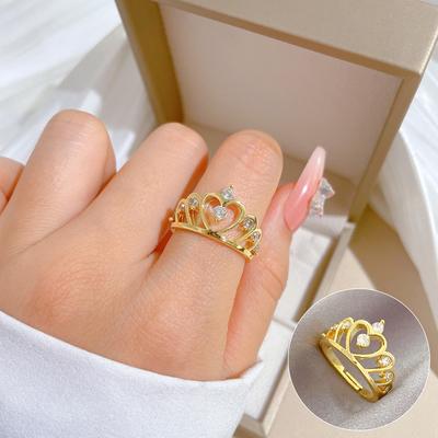 Real Gold Crown Empty Fashion Ring Opening Adjustable Simple Jewelry Japanese Ring Couple Ring
