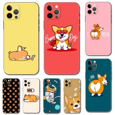 Funda de teléfono Bling de dibujos animados de perro Corgi lindo para iphone 5s 2020se 6 6s 7 8 plus x 10 XR XS 11 12 13 mini pro MAX cubierta trasera de tpu negra
