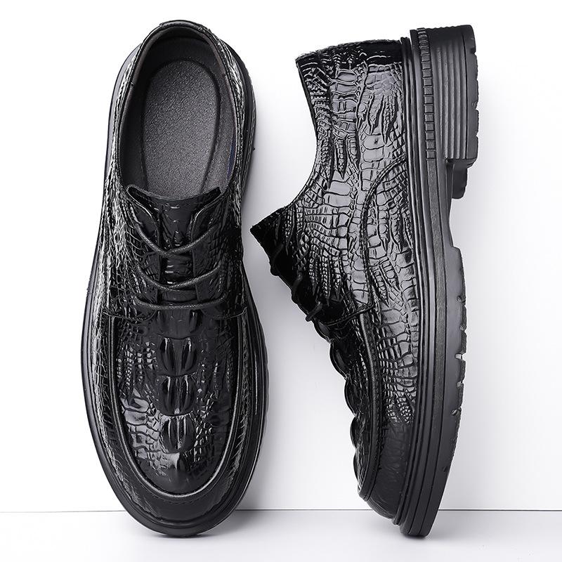 First layer cowhide men's leather shoes large size men's business casual shoes fashion crocodile pattern wedding groom shoes