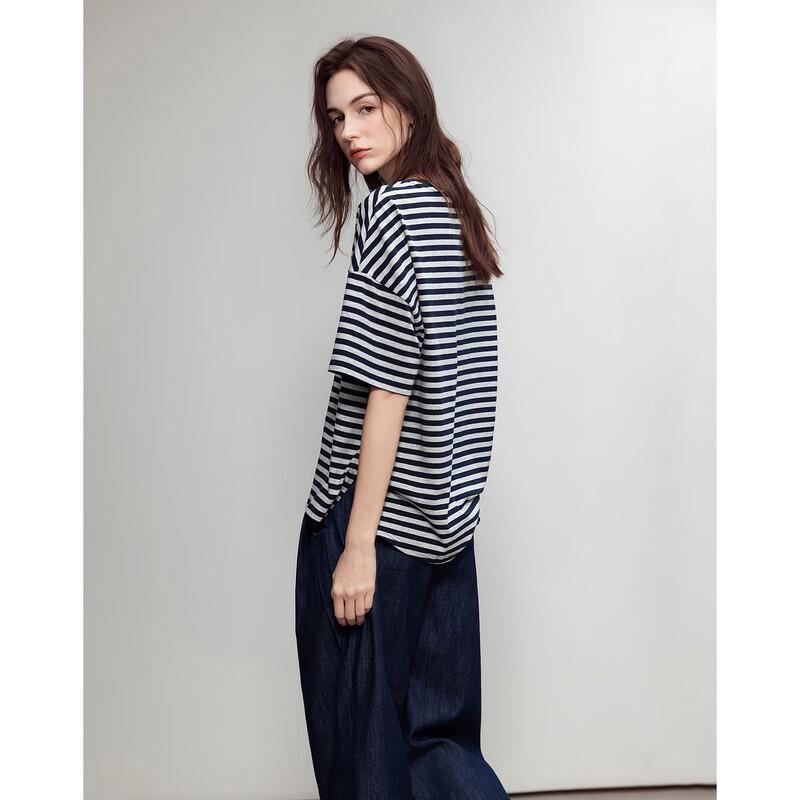 Demana Bare Feel Summer Color-Block Striped T-Shirt