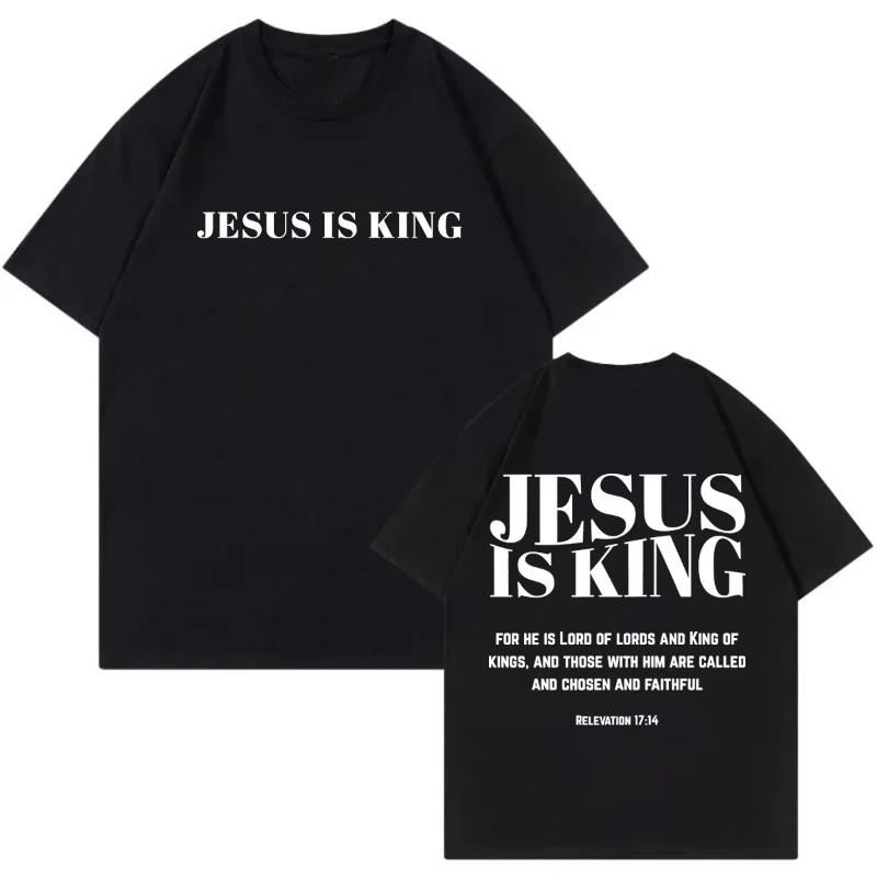 Frühling Sommer Neu Herren Damen JESUS IST KÖNIG Schriftzug Gedruckt Baumwolle T-Shirt Modisches Kurzarm Rundhals T-Shirt