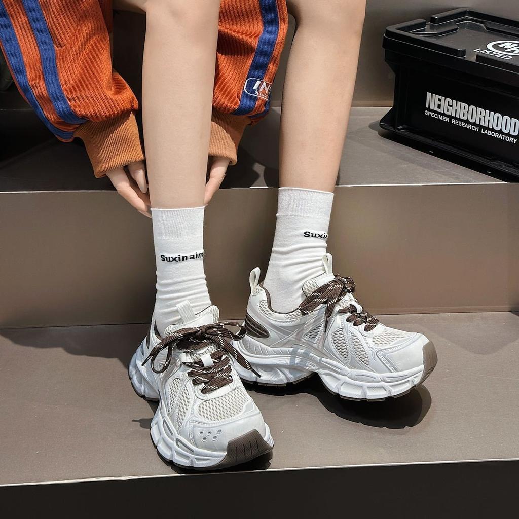 Sneakers women's shoes 2025 new autumn retro versatile silver heightening shoes platform breathable dad shoes women's