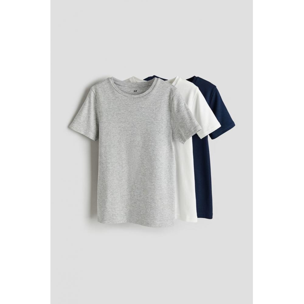 

Футболки из хлопкового джерси HM, комплект из 3 предметов, светло-серый, меланжевый, темно-синий