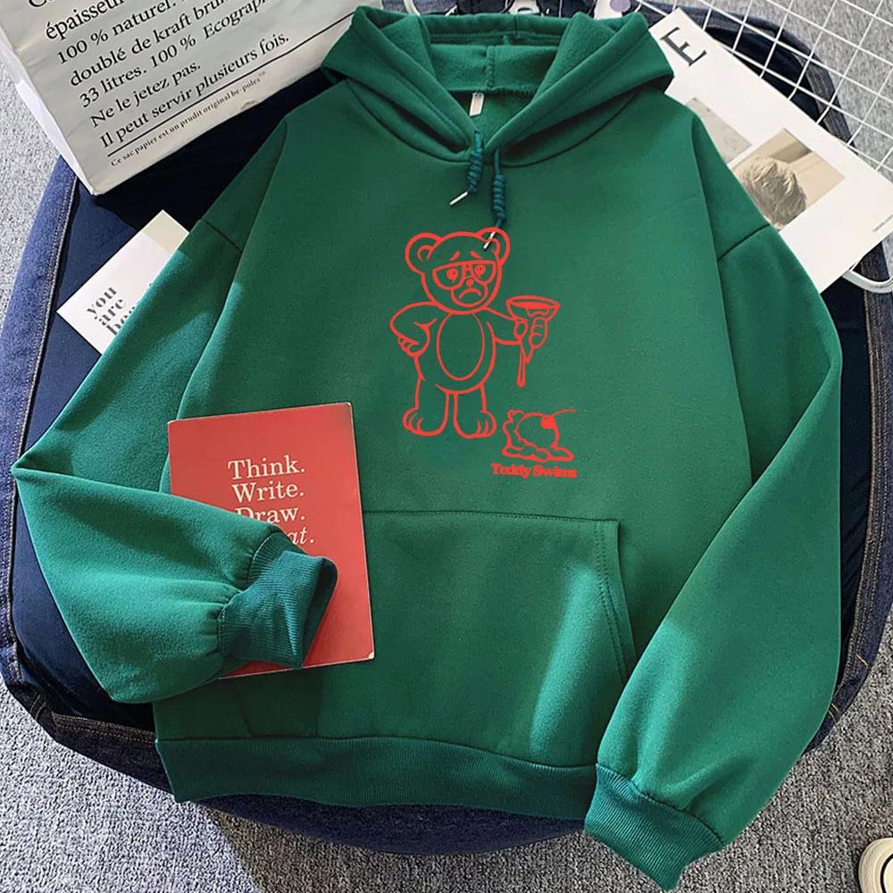 Winter Hooded Pullovers Teddy-Swims Cartoon Bear Hoodies When Did Your Heart Let Me Go Letter Printing Sweatshirts Sudaderas Men
