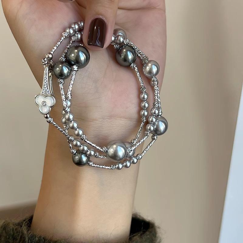 Mother-of-pearl Ruyi knot, starry sky design, multi-strand gray pearl necklace, fashionable and elegant, long sweater chain, popular among