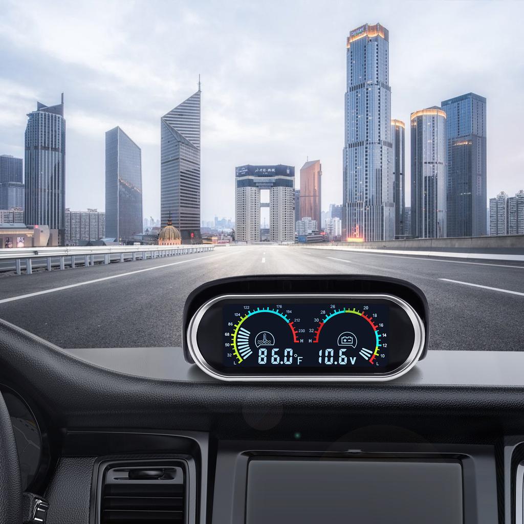 Dual Gauge 2 IN 1 LCD Meter Water Temperature Gauge+VOLTS with Sensor Water Temp Joint Pipe Sensor 26MM 40MM Hose Adapter 12V24V