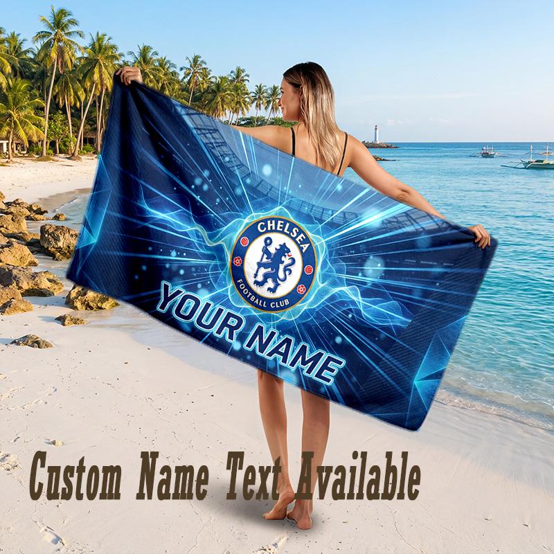 Chelsea FC Design Beach Towel Custom Text Large Towel for Beach Vacation