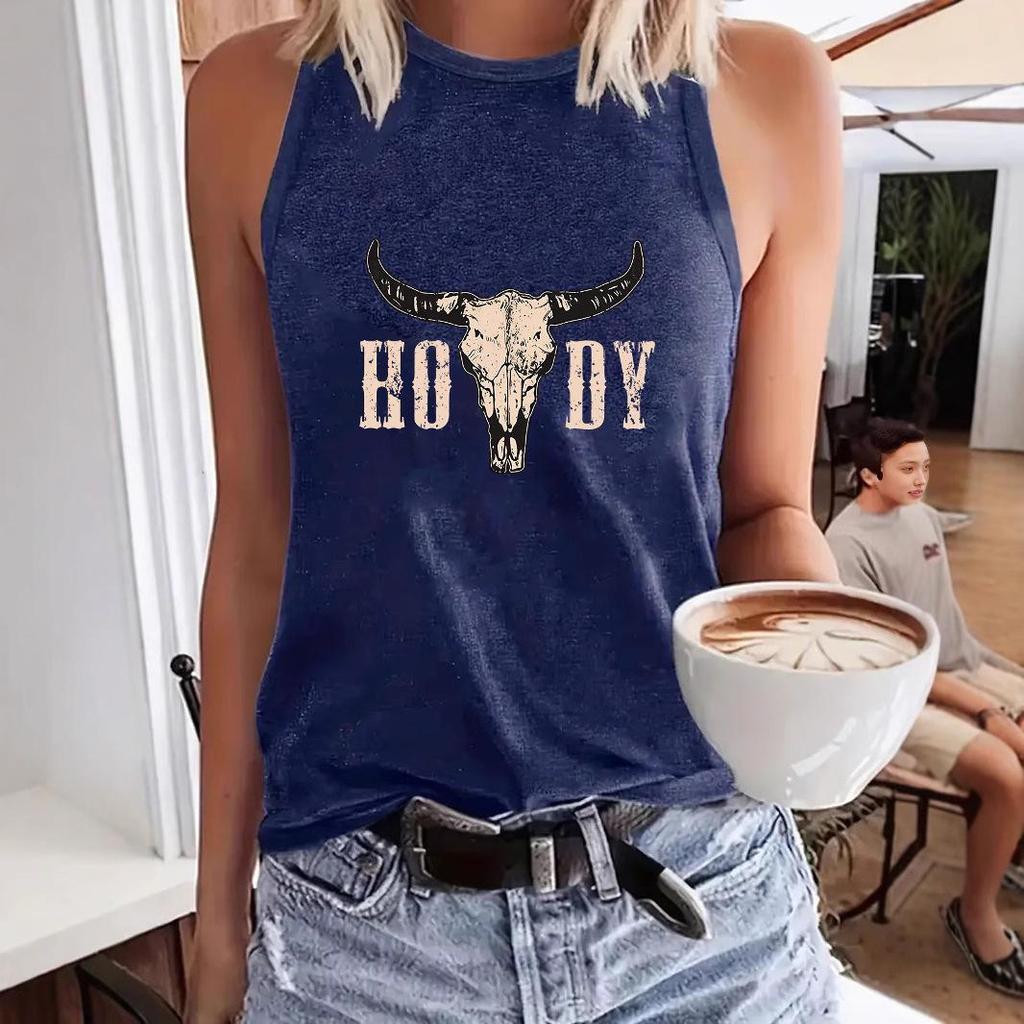 American Style Cow Pattern Women's Loose Tank Top