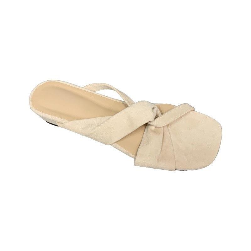 Retro Versatile One-word Drag with Skirt Gentle Wind Emerald Flower Kinked Cool Slippers