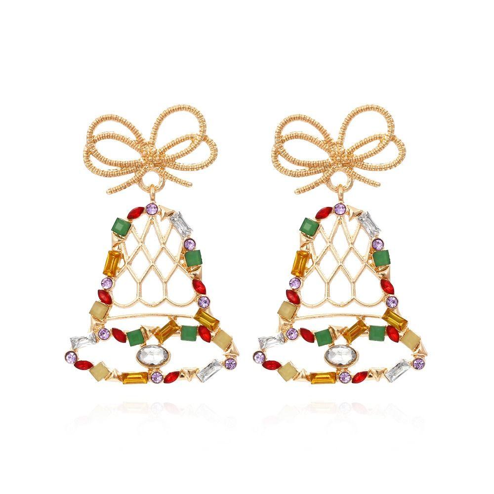 Crystal Xmas Dangle Earrings Star Christmas Bell Pendant Trendy Merry Christmas Earrings  Winter