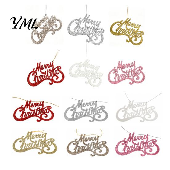 Store Window Holiday Decor Merry Christmas Letter Sign for Tree, Glitter Plastic Hanging Gift Packaging Accessories Ornaments, Sparkling Letters