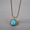 Retro Square Large Turquoise Pendant, Long Necklace, Niche Light Luxury, High-End Sense, Medieval Fashion Sweater Chain