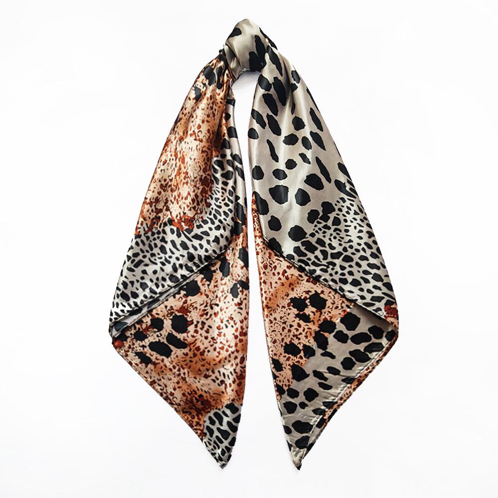 Leopard Print 90cm Silk Headscarf for Women - Versatile European & American Style with Paisley Design 90x90cm
