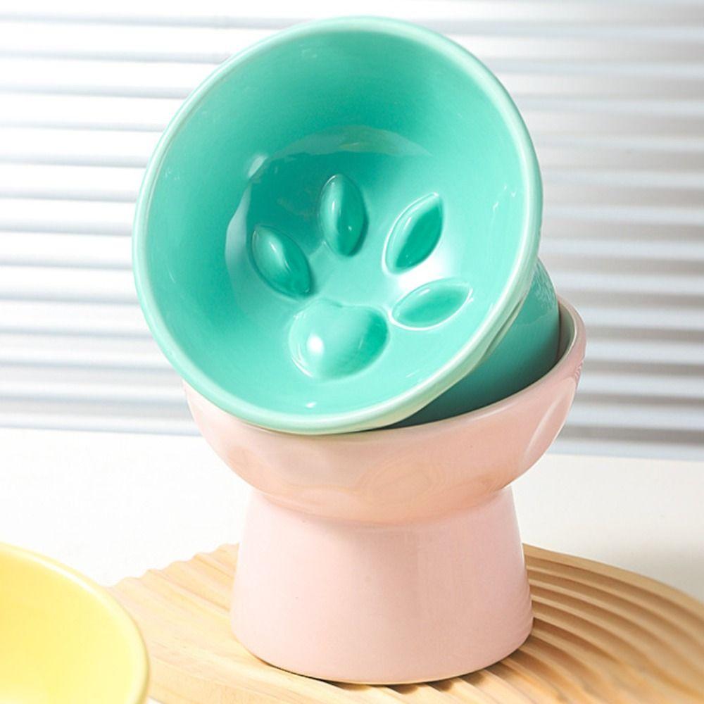 Multi-use Pet High Foot Bowl Slanted Mouth Dog Feeding Basin Cat Slow Food Bowl  Kitten Puppy
