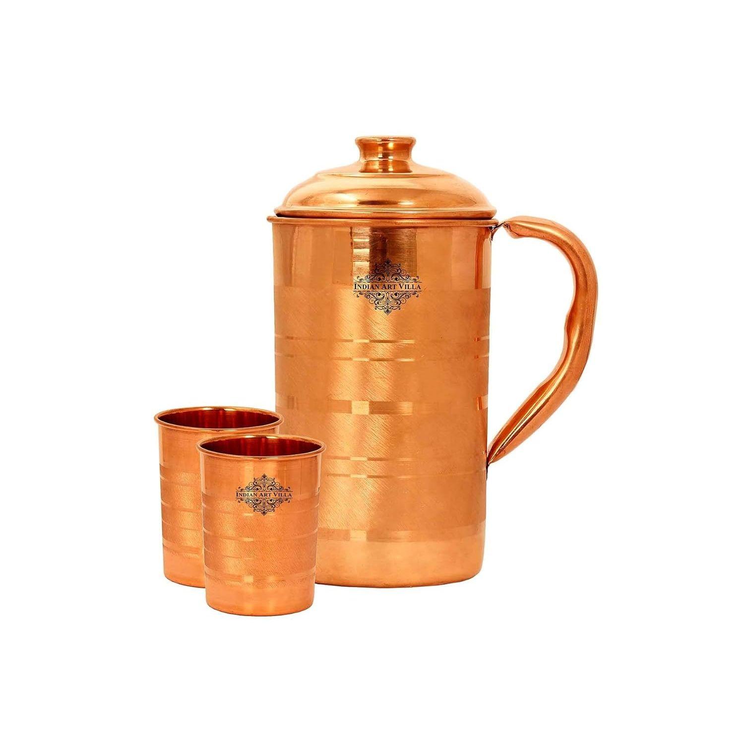 

Медный кувшин ручной работы с 2 стаканами, Роскошный дизайн, Подарочный набор в коробке для Дивали, Юбилейной вечеринки, Рождества, 3 предмета, Коричневый