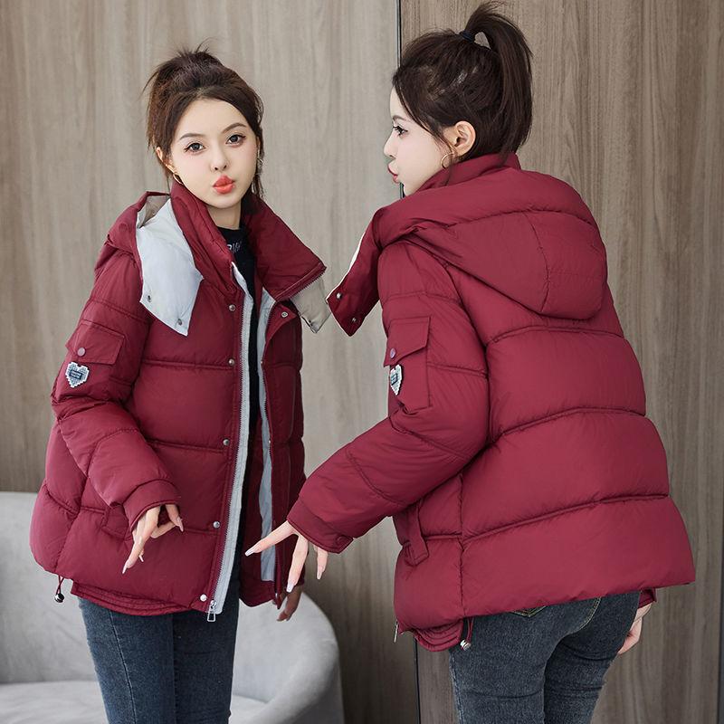 Fashionable Short Down Cotton Coat with Hood and Bread Shape for Women In Winter